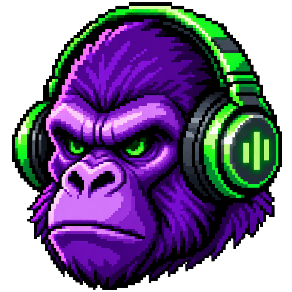 Pixel-Art Gorilla mit grünem Kopfhörer